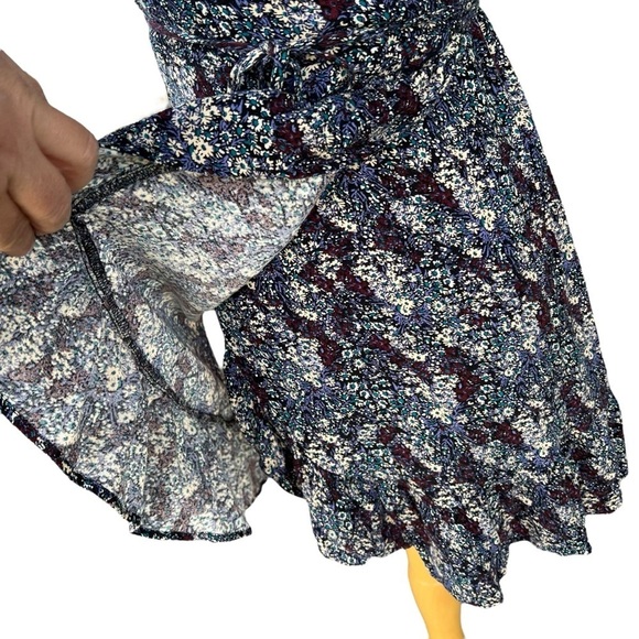 Free People Intimately All My Love Purple Floral Wrap Mini Dress Ruffle Small - Picture 6 of 9